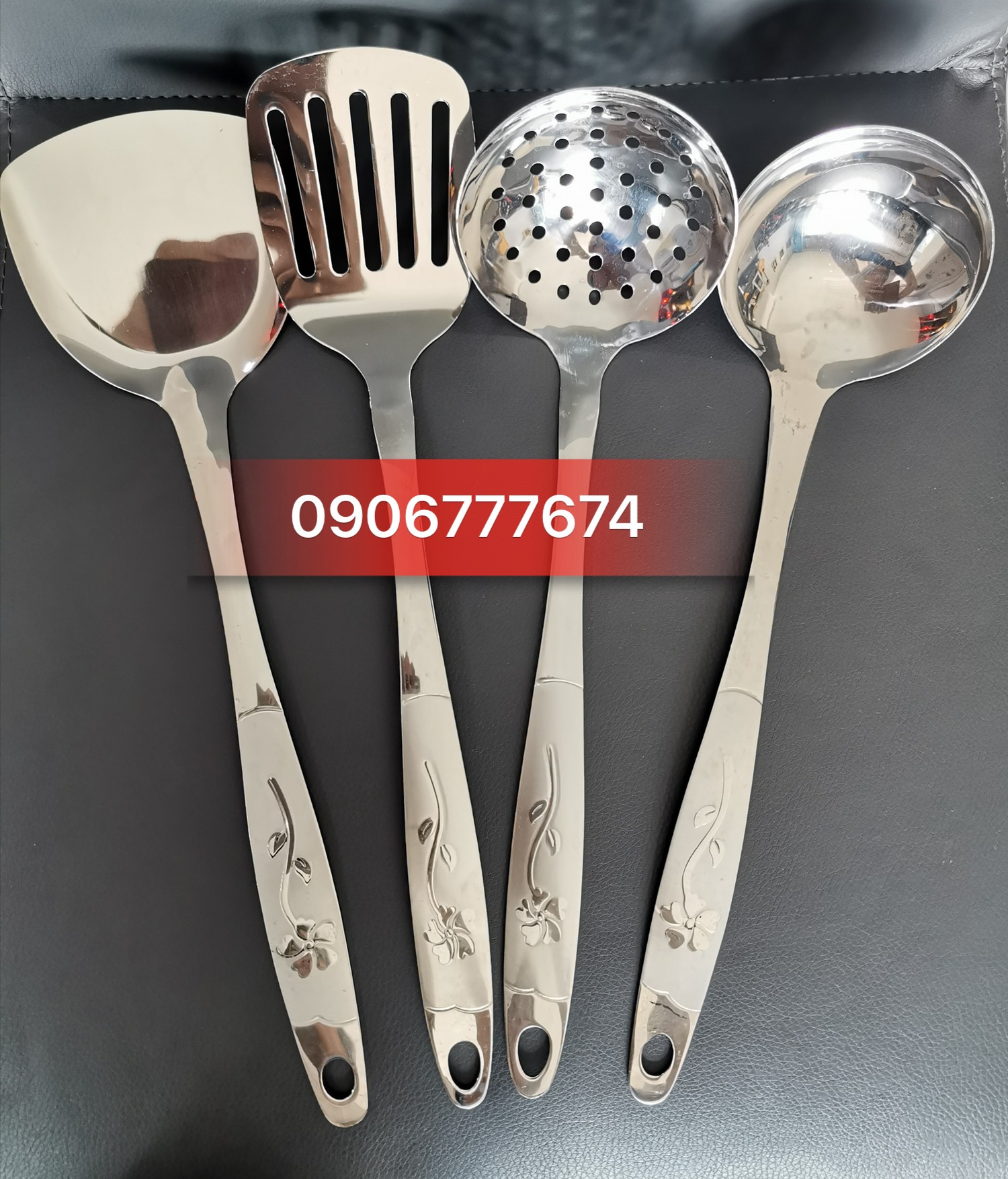Bộ 4 Sạn Vá Inox Loại Cao Cấp Cán Hoa