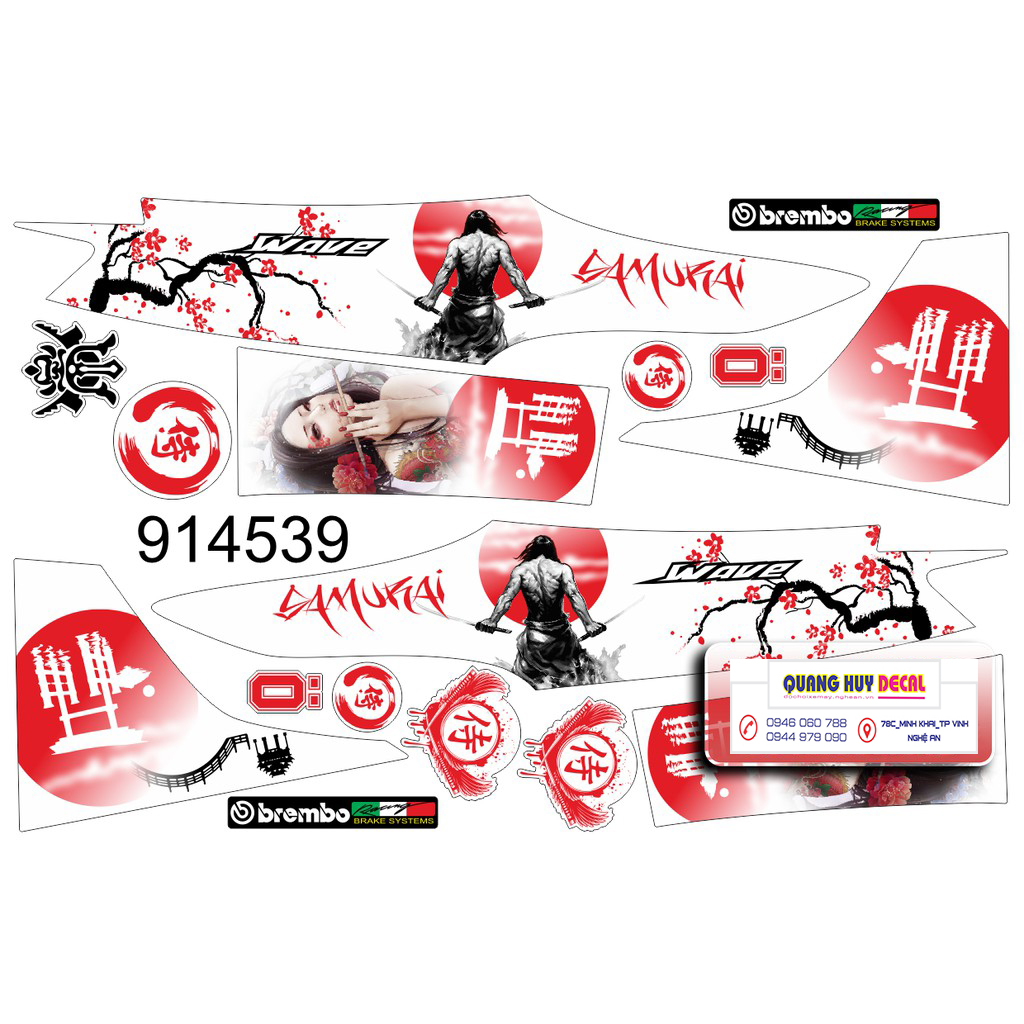 Tem rời wave 110 samurai trắng đỏ - Độ tem rời xe wave 110 samurai trắng đỏ chỉnh sửa thiết kế - Chế tem rời xe máy wave 110 rẻ đẹp