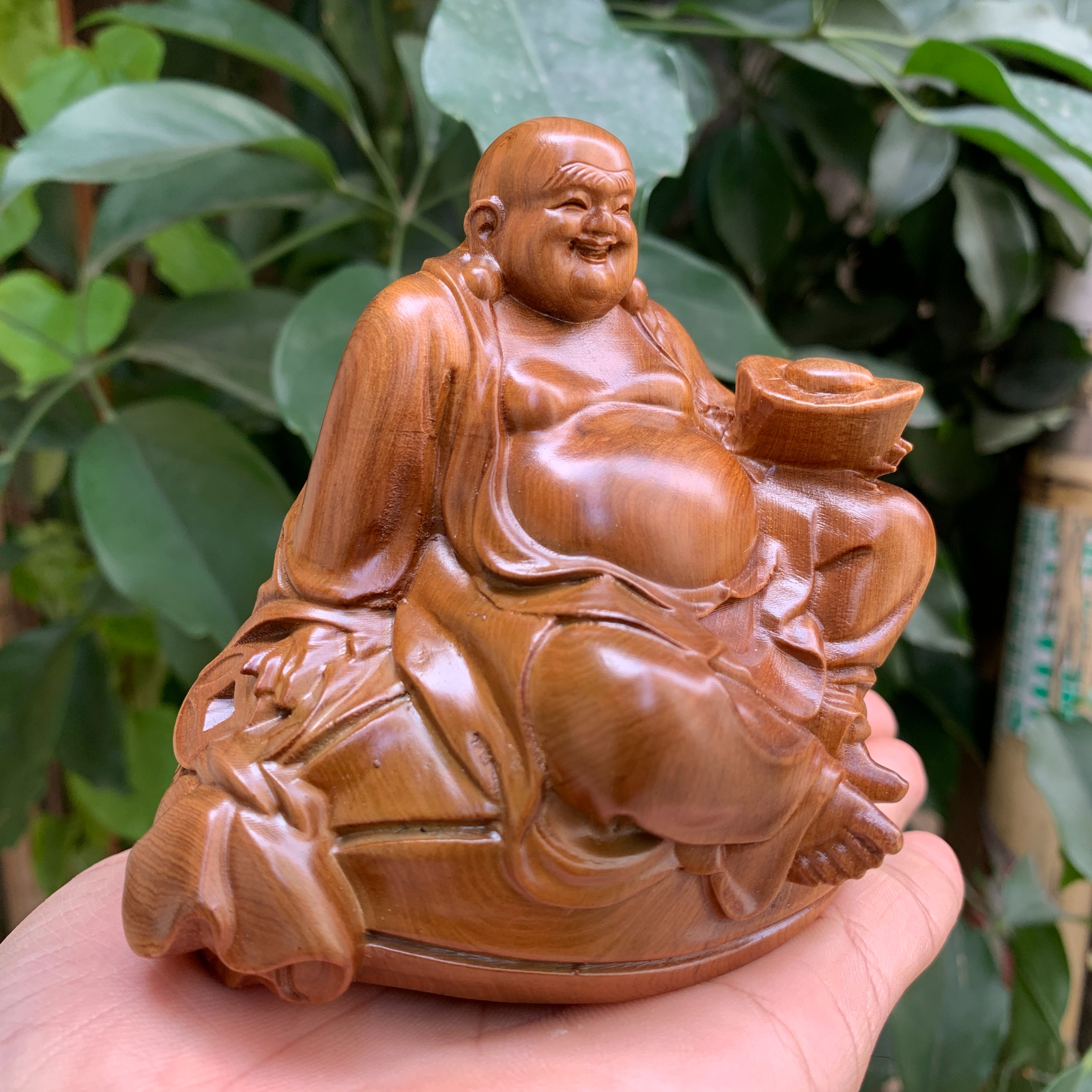 Tượng phật di lặc gỗ bách xanh (Cao 10 ngang 10 sâu 9 cm)