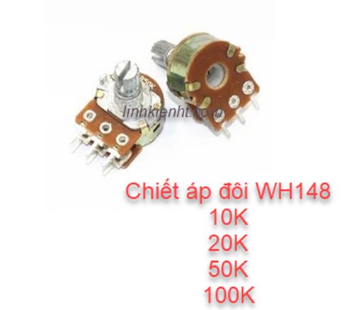 Linh kiện 10 cái chiết áp đôi wh148 10k / 20k / 50k / 100k 15mm