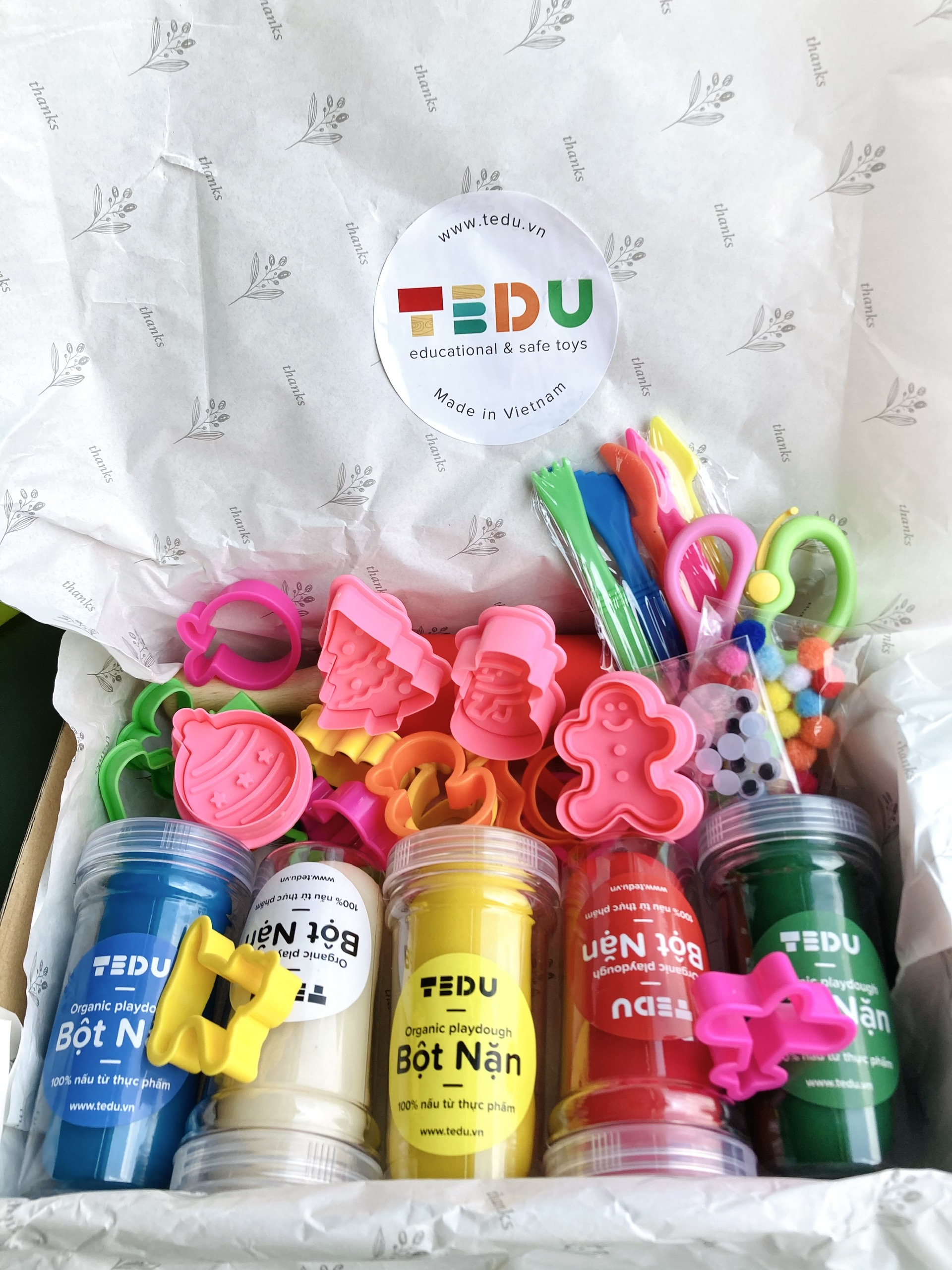 Bột nặn đất nặn an toàn tedu combo noel - khuôn lò xo