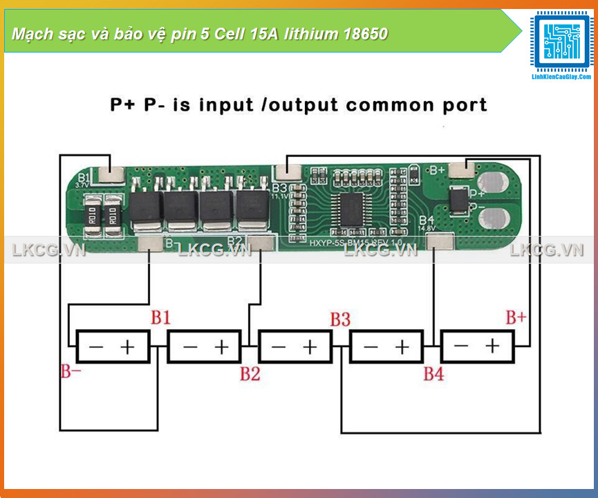 Mạch sạc và bảo vệ pin 5 Cell 15A lithium 18650