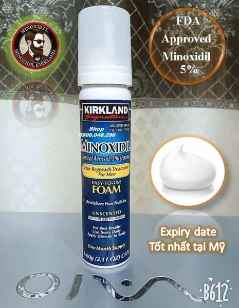 [ Expiry Date : 09 / 2021 ]  Minoxidil 5% KirKland Dạng Foam ( Dạng Bọt ) USA  Sản phẩm mọc tóc , mọc râu   từ Hoa Kỳ  FDA phê duyệt - 1 Chai (  Thuoc mọc râu , mọc tóc  Minoxidil 5% Bọt  ) với 60 gam .