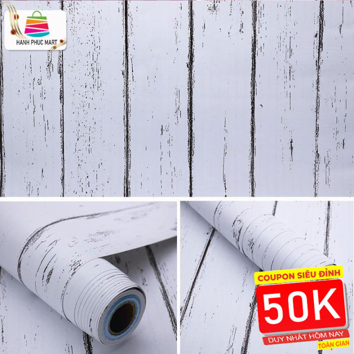 5M Giấy Dán Tường - Decal dán tường  Vân Gỗ Trắng - Có sẵn keo-HPMWallpaper