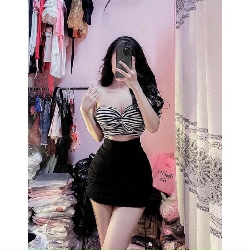Áo ống croptop xoắn nơ ngực