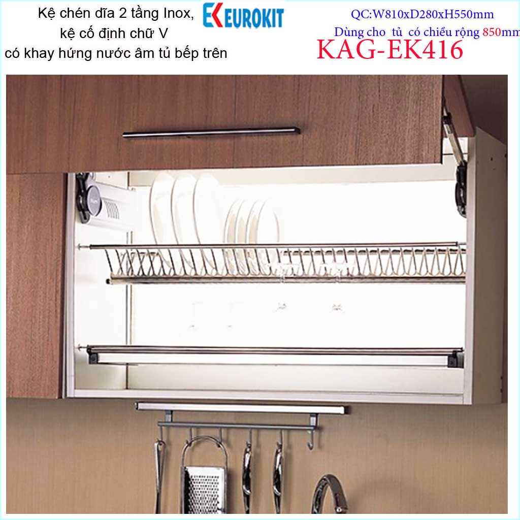 [HCM]Kệ  chén dĩa âm tủ chữ V KAG-EK416 -82.5cm Kệ chén bát 2 tầng Eurokit âm tủ inox bóng cao cấp có khay hứng nước