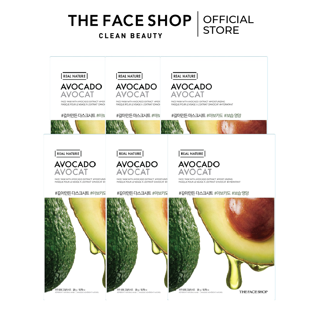 Combo 6 mặt nạ giấy phục hồi ẩm tối ưu the face shop real nature avocado face mask 20g