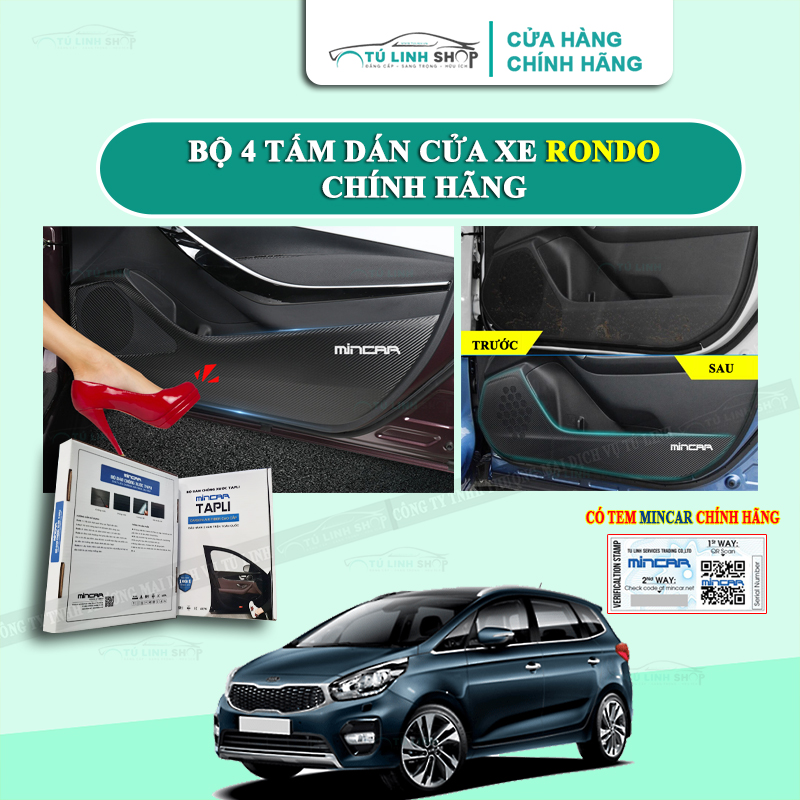 Bộ 4 Tấm dán Tapli xe KIA RONDO chính hãng MINCAR chống trầy xước cửa xe, chống xước tapi cửa ô tô bằng Carbon Air Fiber cao cấp