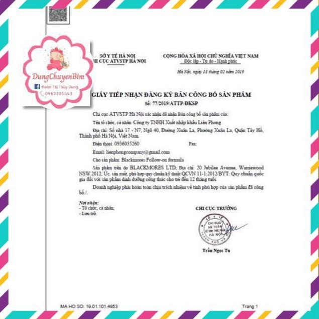 Sữa Blackmore Úc 900G đủ số Date Mới