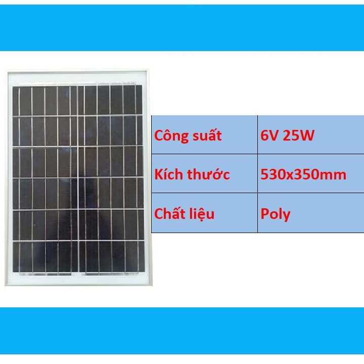 Tấm pin năng lượng mặt trời 6V 25W Poly - Solar panel 6V 25W Poly