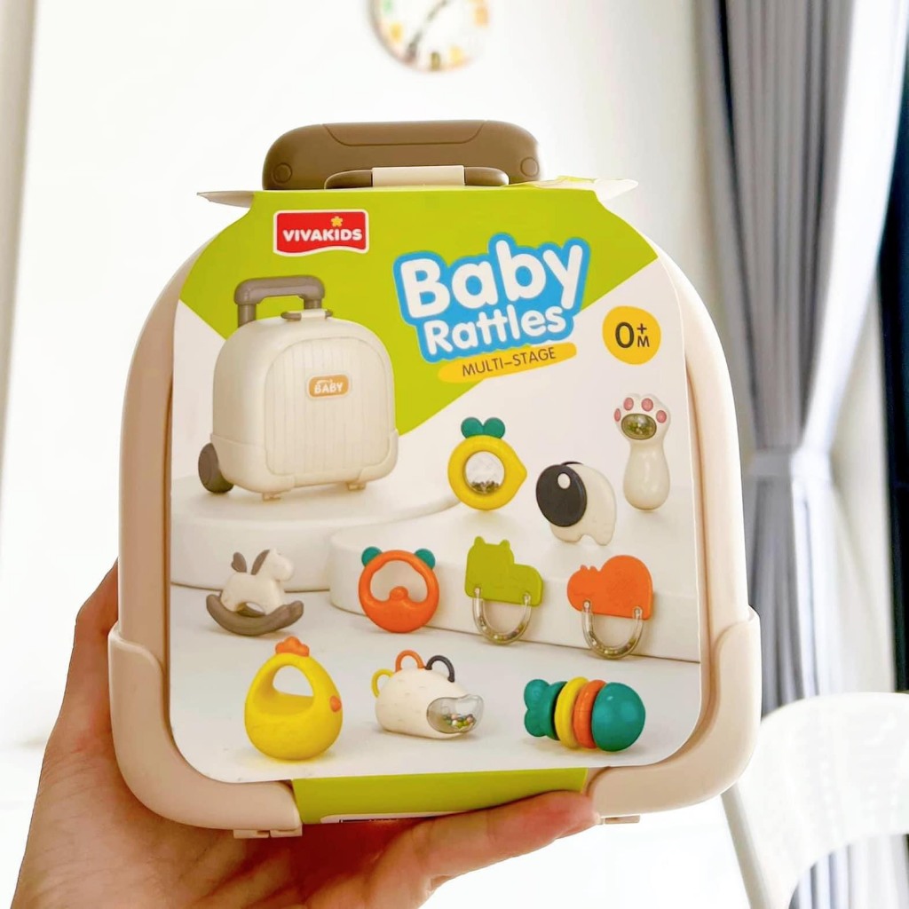 Đồ chơi gặm nướu, lục lạc 10 món có hộp đựng vali ngộ nghĩnh cho bé