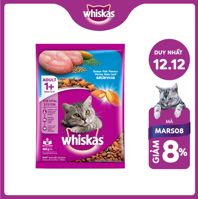 Thức ăn cho mèo Whiskas vị cá biển túi 400g