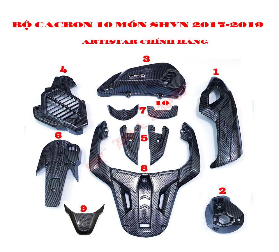 bộ ốp carbon 10 món cho xe máy sh việt nam 2017-2019 artistar (như hình đại diện hình thật)