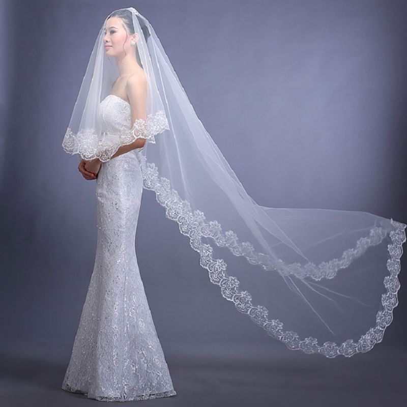 LADIES 2 TIER WEDDING VEIL WITH COMB EDGED RIBBON AROUND THE NETTED VEIL HEN 