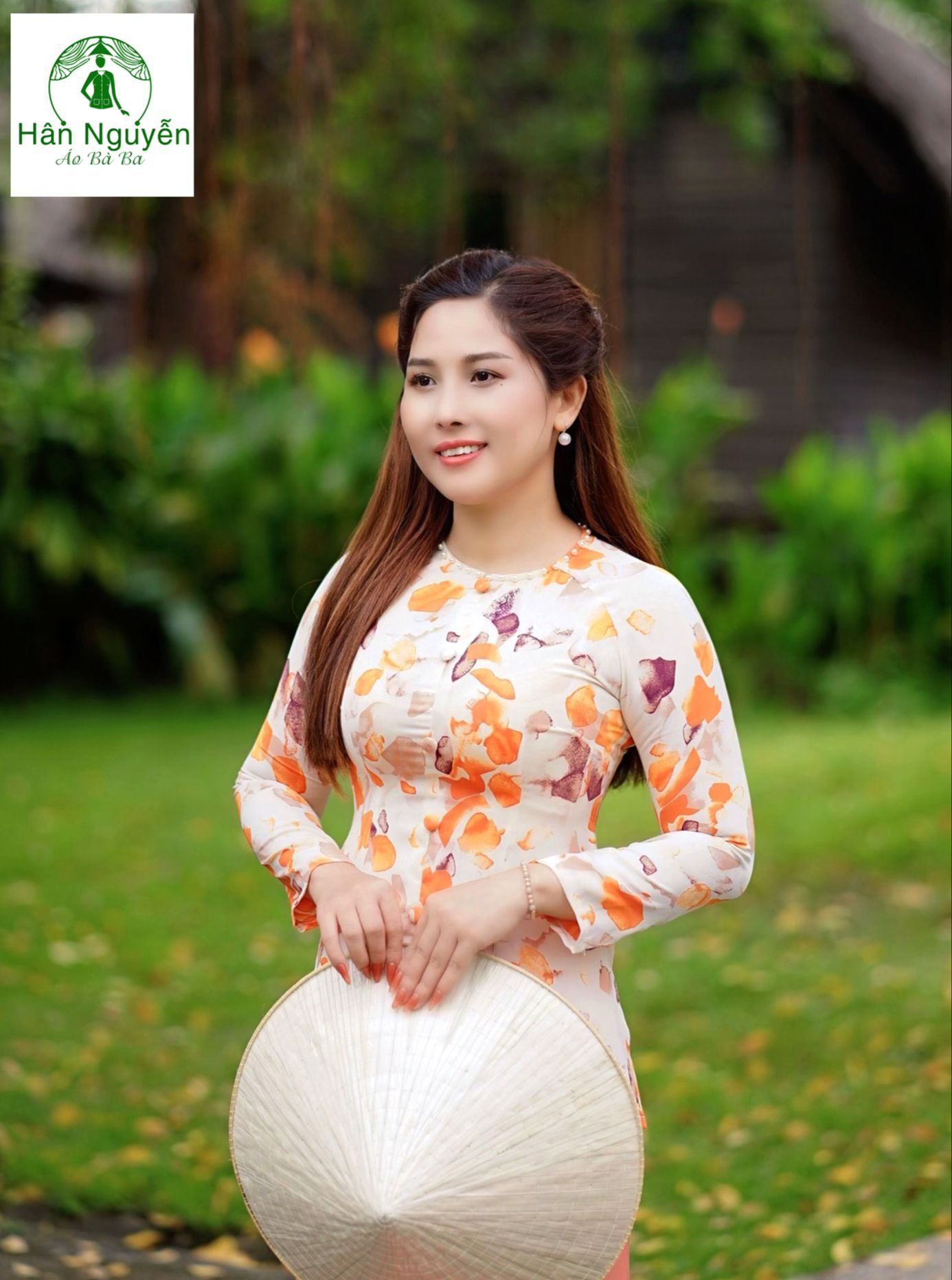 B.A24 - Áo Bà Ba Nền Hoa Nút Ngọc (Áo Lẻ)