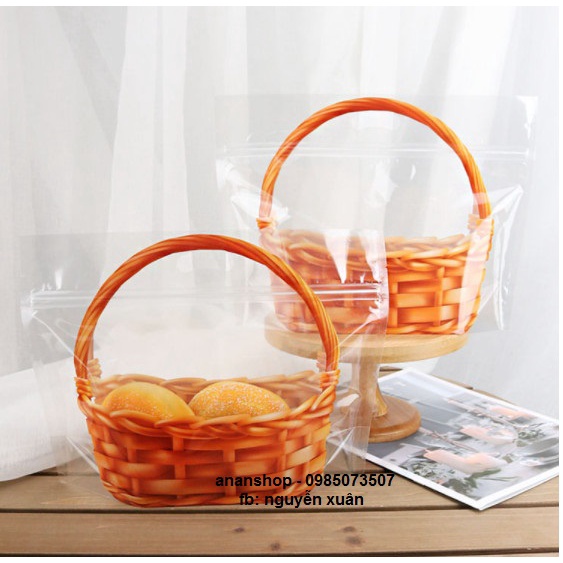 100 Túi Zip hình giỏ quà, túi giỏ mây