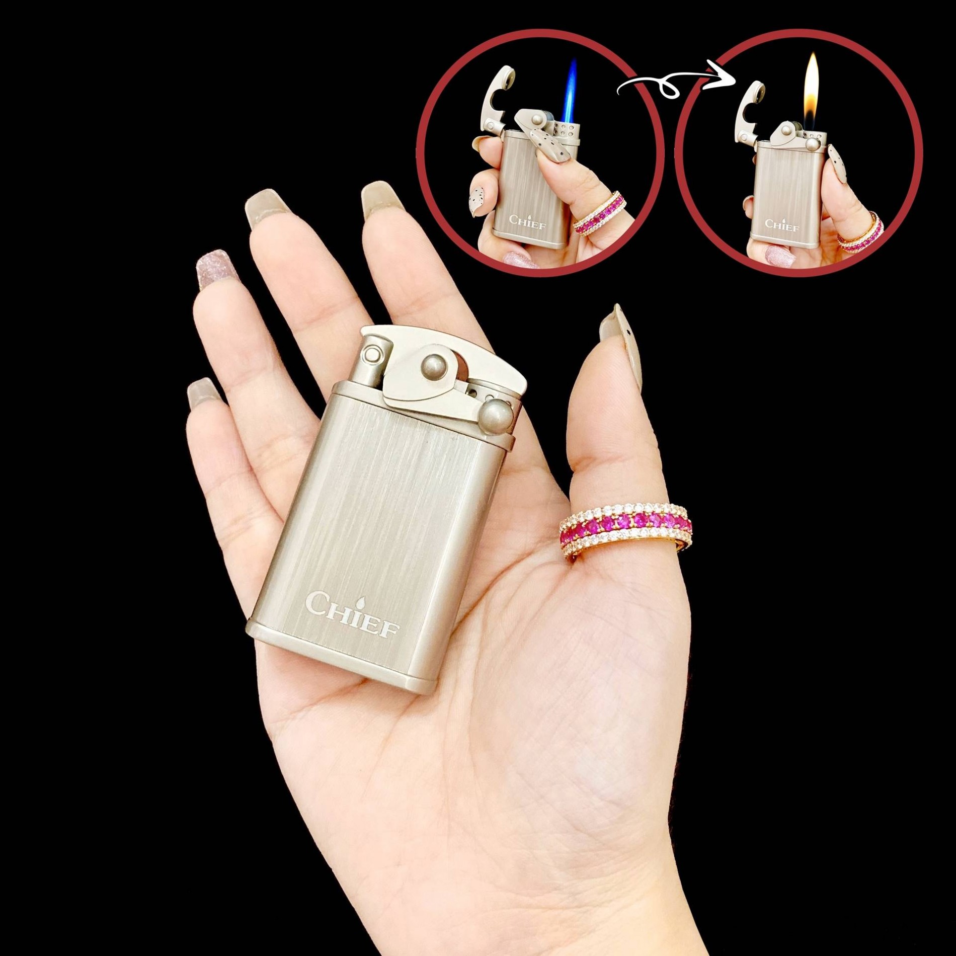 BẬT LỬA CHIEF 2 CHẾ ĐỘ LỬA CF033 (LỬA KHÈ VÀ LỬA NGỌN) - BÚNG TAY ĐÁNH LỬA - (XÀI GAS)