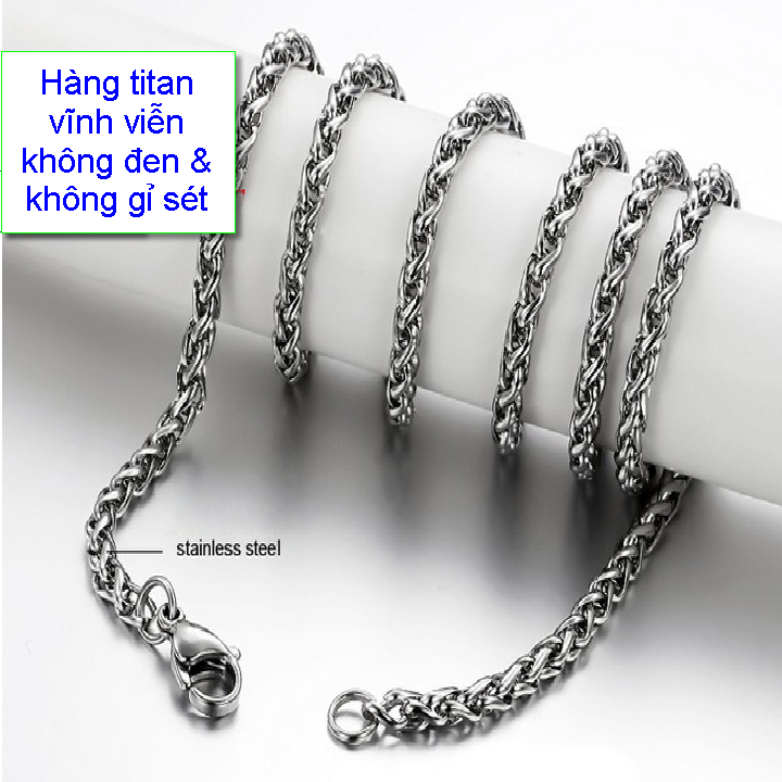 Dây chuyền Nam Titan kiểu khoen kiểu xoắn thắt cực ngầu nhiều size - Cam kết 1 đổi 1 nếu hoen gỉ sét