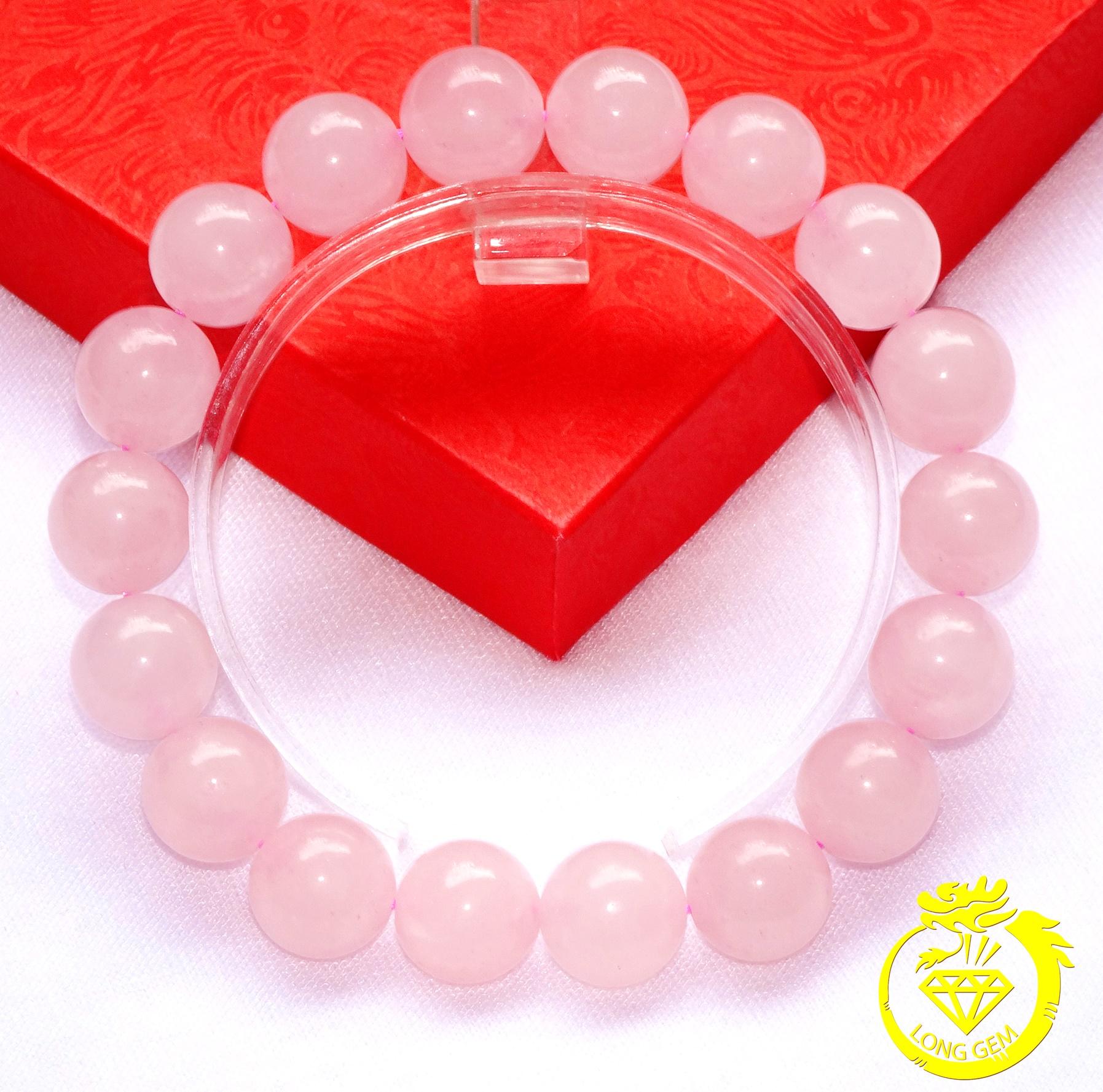CHUỖI ĐEO TAY ĐÁ THẠCH ANH HỒNG 10 LY- LONGGEM (MÀU HỒNG)