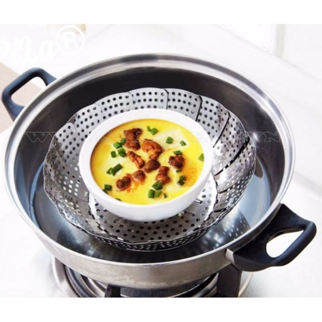 Vỉ hấp cách thủy inox xếp gọn tiện dụng và dụng cụ để ráo nước hoa quả cao cấp