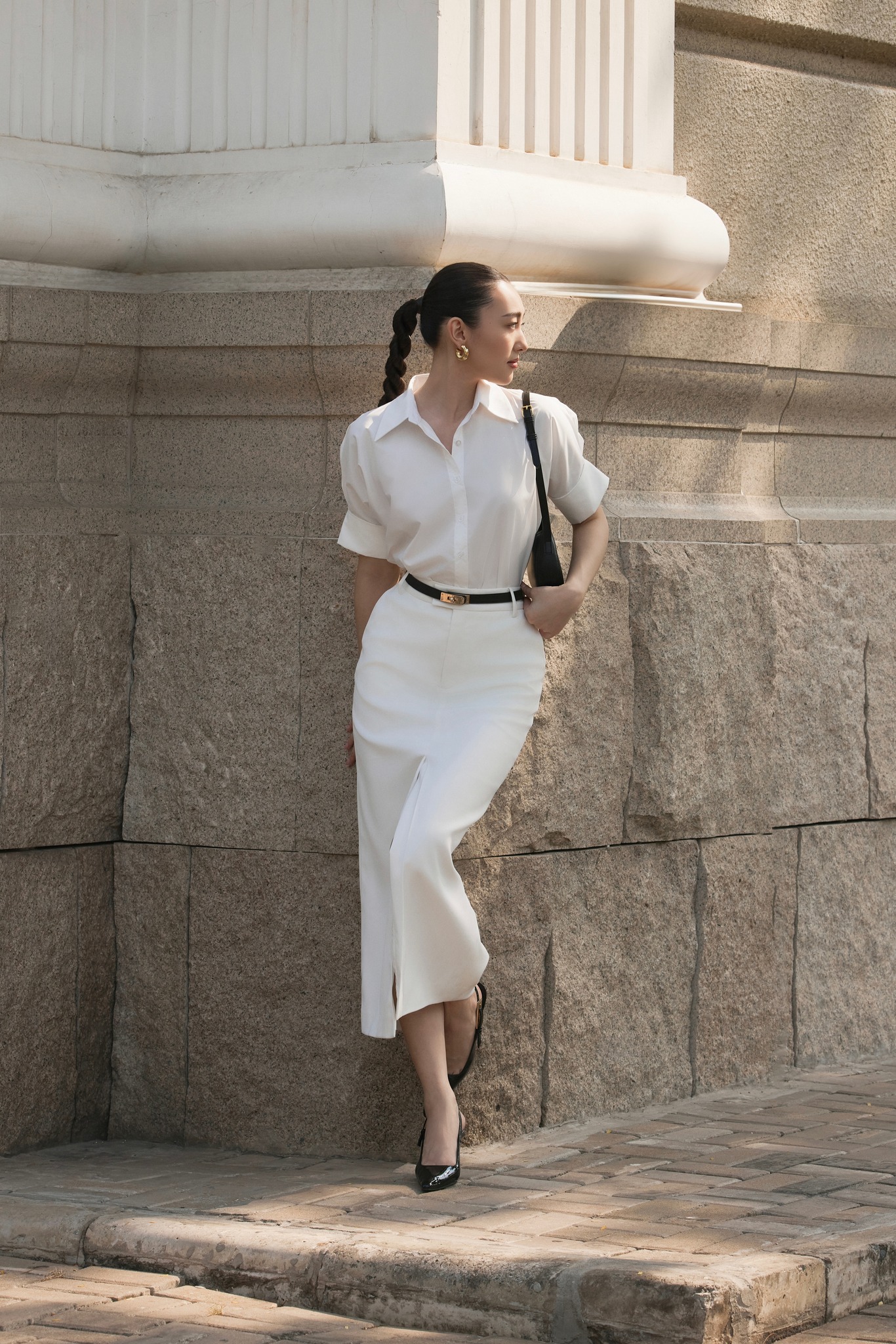 Áo sơ mi cotton lụa tay lửng HUONG BOUTIQUE BSSM46