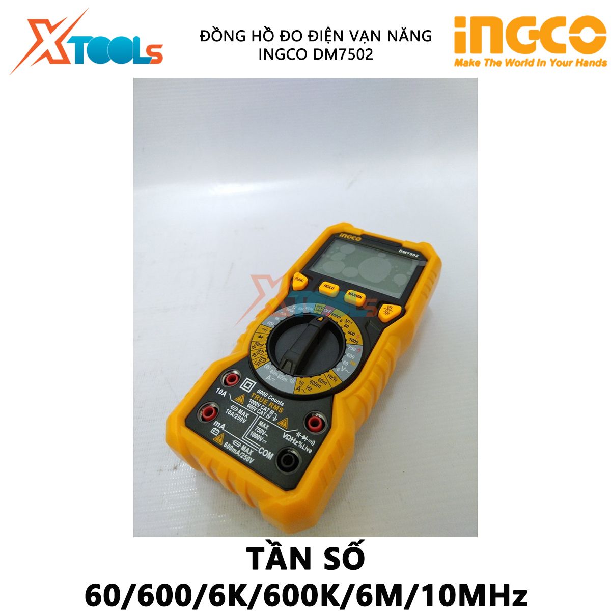 Đồng hồ vạn năng INGCO DM7502 Đồng hồ đo điện vạn năng LCD, số đếm 6000 đo điện áp, dòng điện AC/DC, đo tần số và nhiệt độ