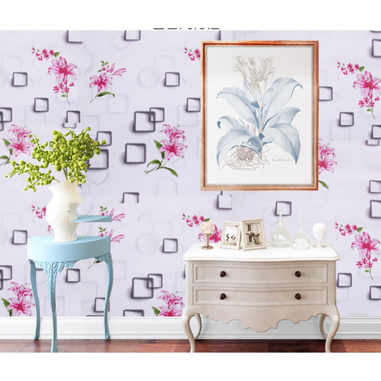 Cuộn 5m giấy dán tường ô vuông hoa ly khổ rộng 45cm