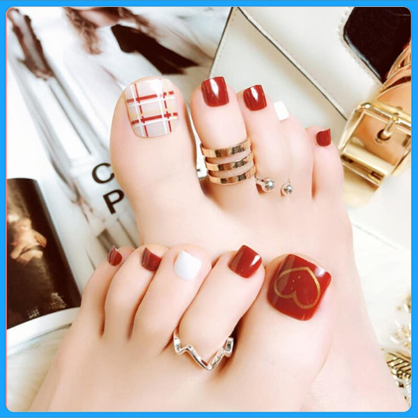 Hộp 24 Móng chân giả , nail giả , móng giả C5 (kèm keo dán)