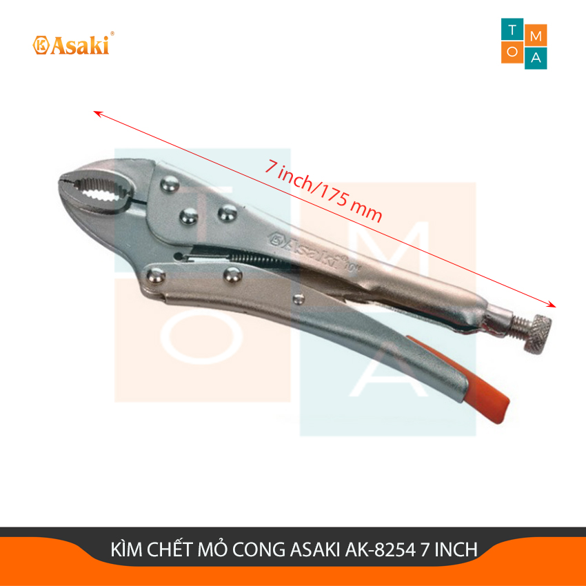 Kìm chết mỏ cong asaki ak-8254 7 inch/175 mm, kìm bấm mỏ oval asaki, sản phẩm phân phối chính hãng,kìm bấm mỏ asaki kiểu nhật -tsui ak-8254