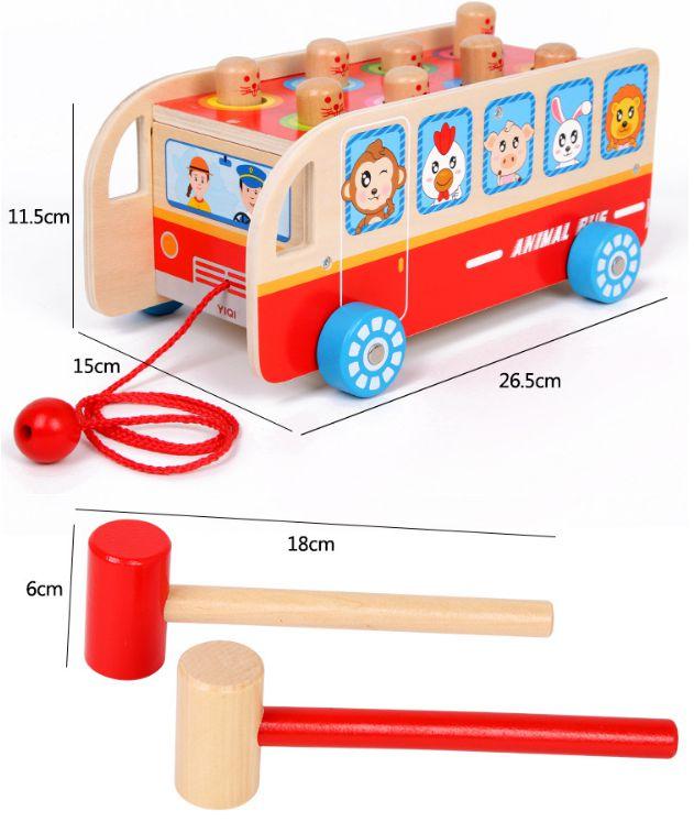 Đồ chơi gỗ đập chuột 2 búa hình xe bus