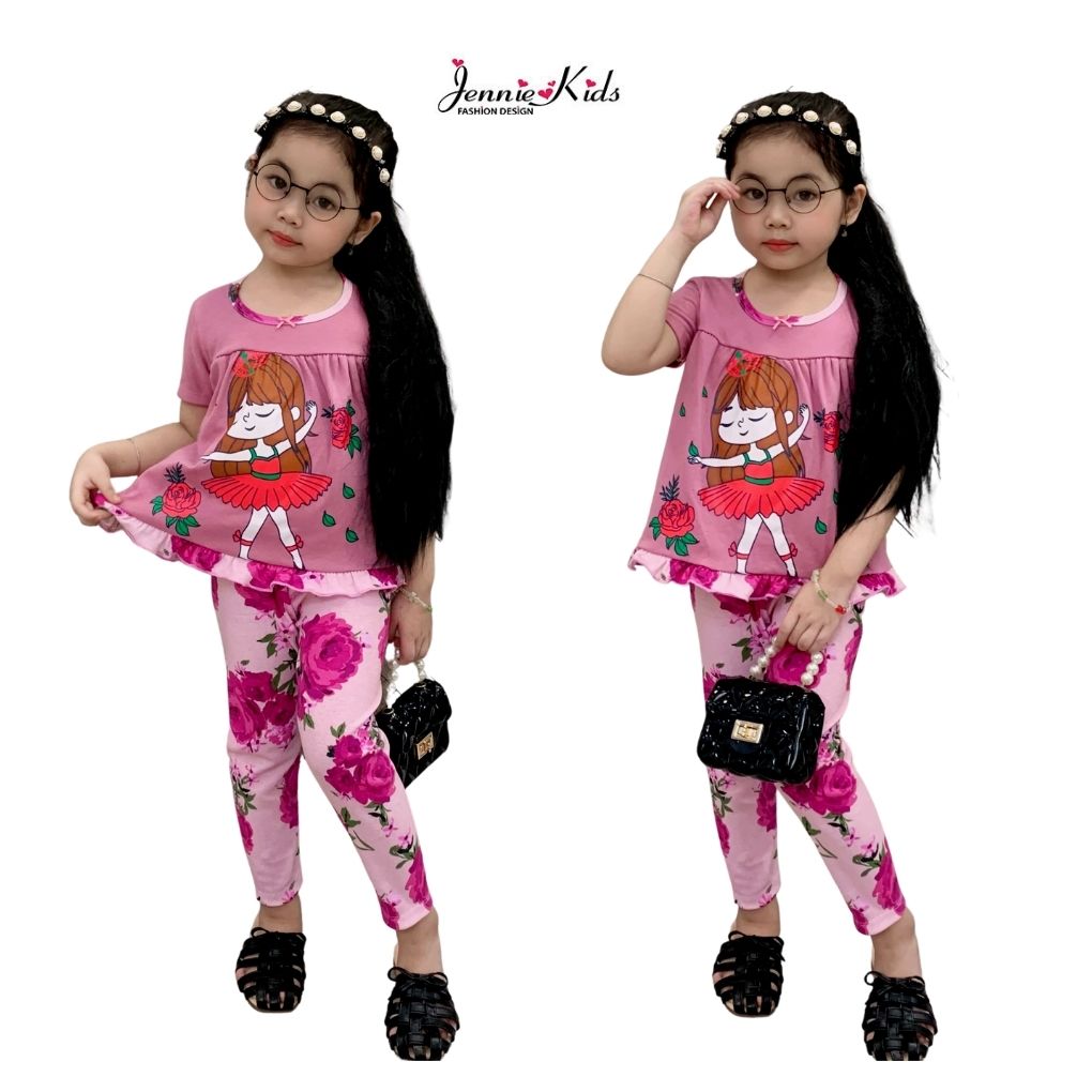 Đồ bộ bé gái, bộ bé gái quần dài cute baby doll thun cotton borrip VNXK Jennie kids J466