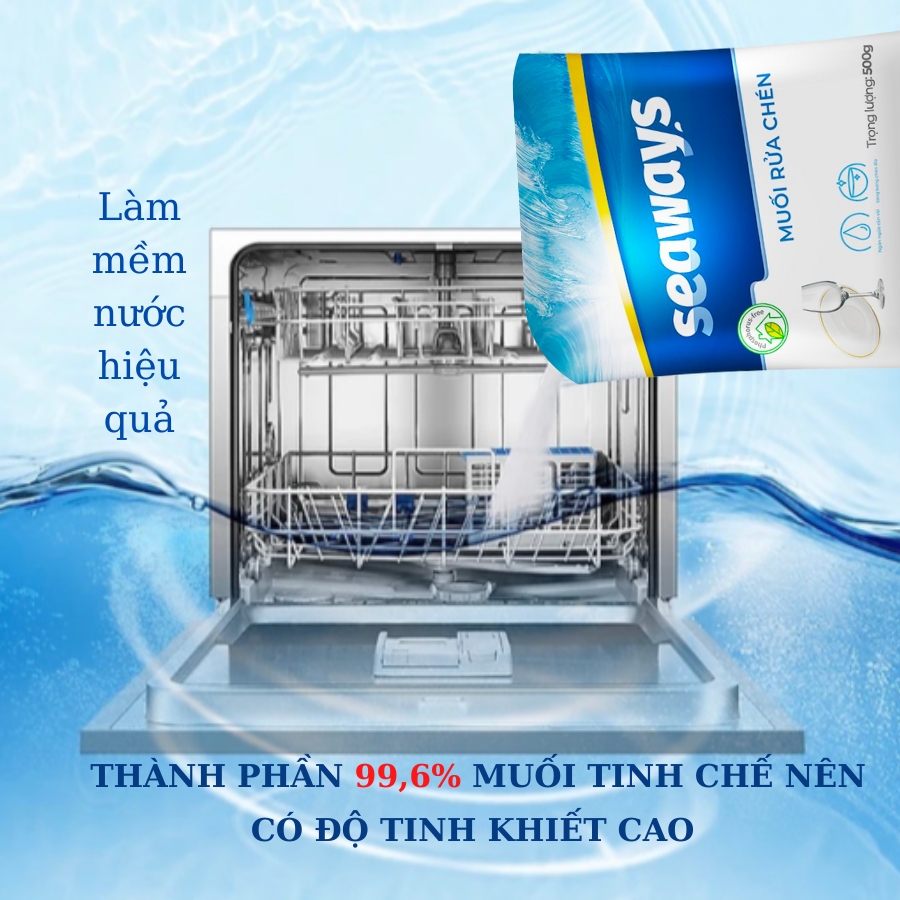Combo 2 túi muối rửa chén bát Seaways (500gr x 2) - Dành cho mọi máy rửa chén bát