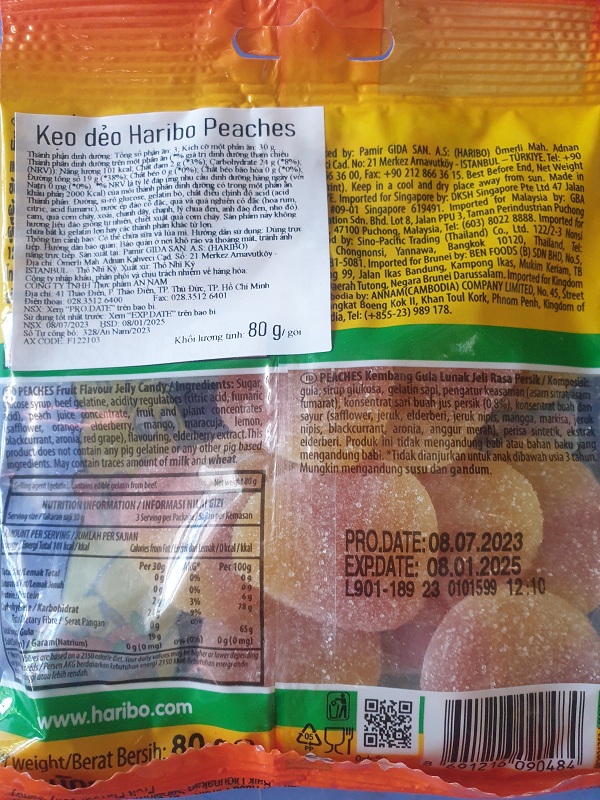 Haribo peaked 80g gum paste imported from Turkey