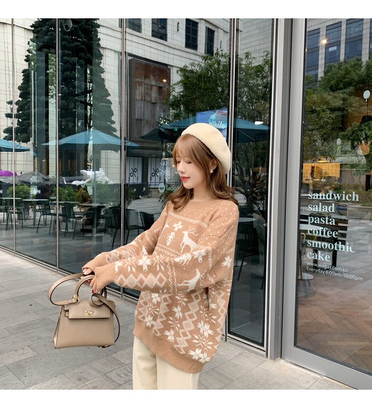 1Z32 Áo len nữ họa tiết Giáng Sinh