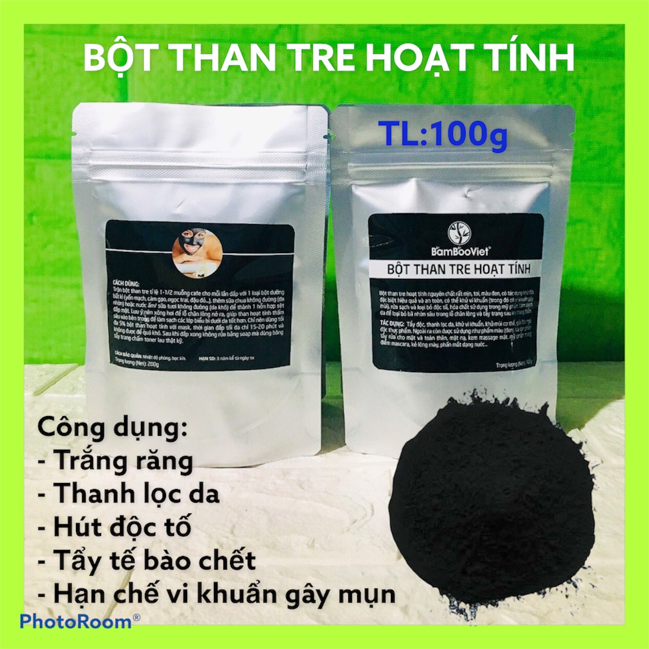 Bột Than Tre Hoạt Tính Trắng Răng (100g)