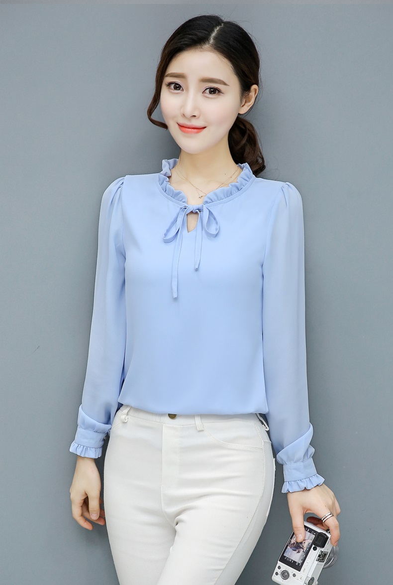 Áo nữ kiểu công sở CỔ BÈO THẮT NƠ TAY DÀI