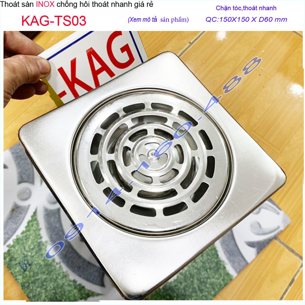 [HCM]Phễu thoát sàn inox KAG-TS03 ga thoát sàn vuông 15x15cm ống D60 nước thoát nhanh giá tốt sử dụng tốt