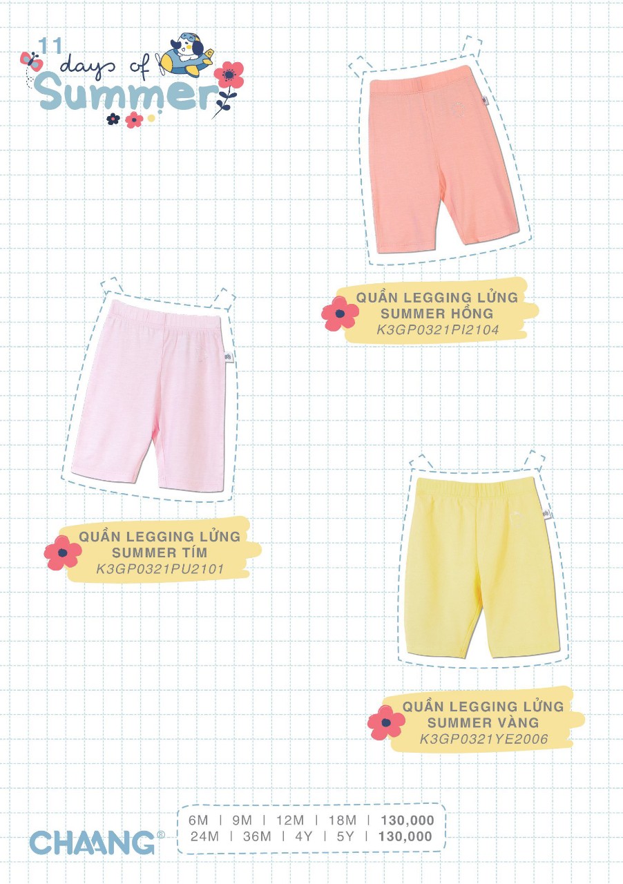 Quần legging lửng trơn Summer bé gái Chaang