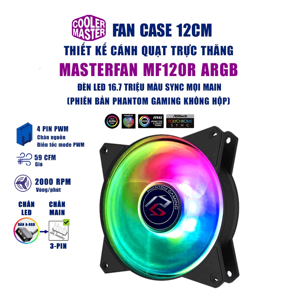 Quạt tản nhiệt case máy tính Cooler Master MasterFan MF120R ARGB CoolerMaster MF 120R RGB Quạt Fan Case 12cm 120mm MF120 MF140 14cm 140mm