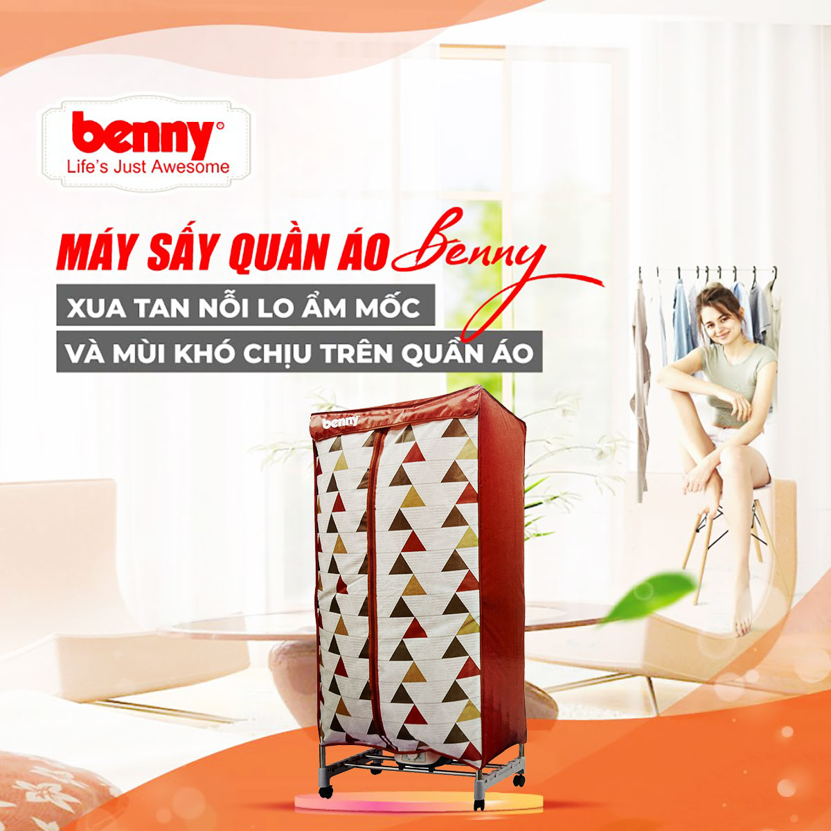 Máy Sấy Quần Áo Benny BD-03, 1200W, Inox [NK Chính Hãng]