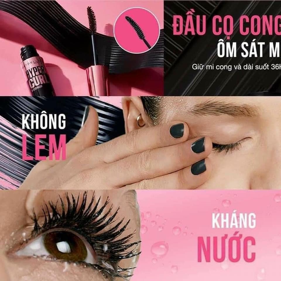 [Bản nội địa Thái] Mascara Maybeline Hypercurl không lem không trôi fullsize 9.2ml