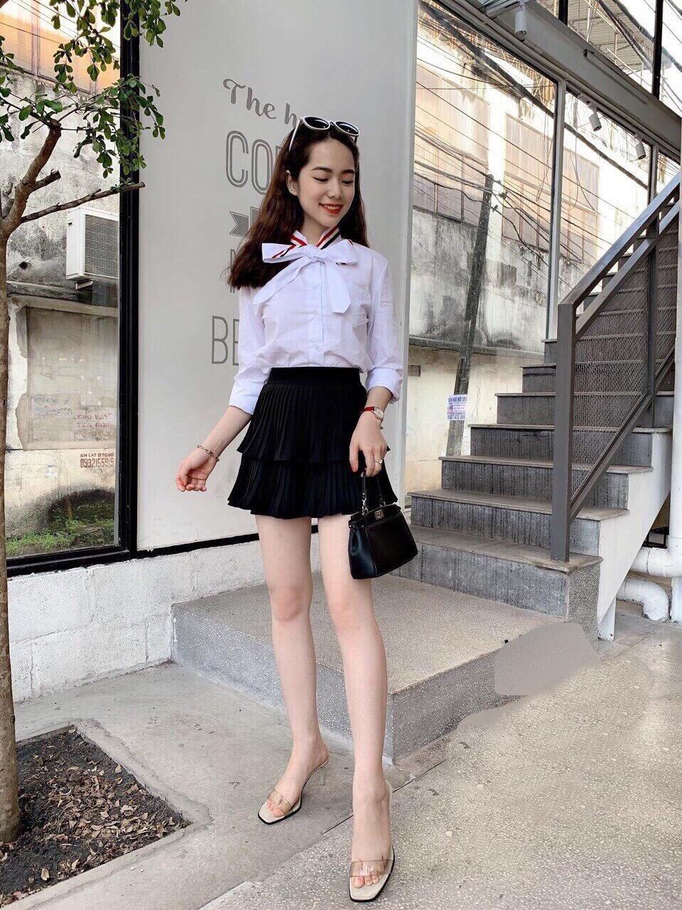 [HCM]Áo sơ mi nữ sọc cổ kèm nơ