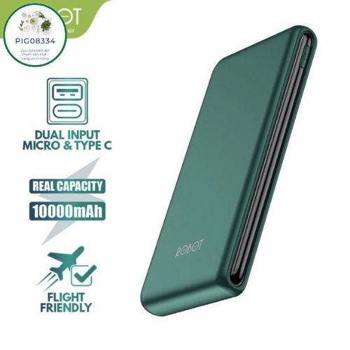 Pin Sạc Dự Phòng 10000mAh ROBOT RT180 1 Output USB & 2 Input Micro/Type-C