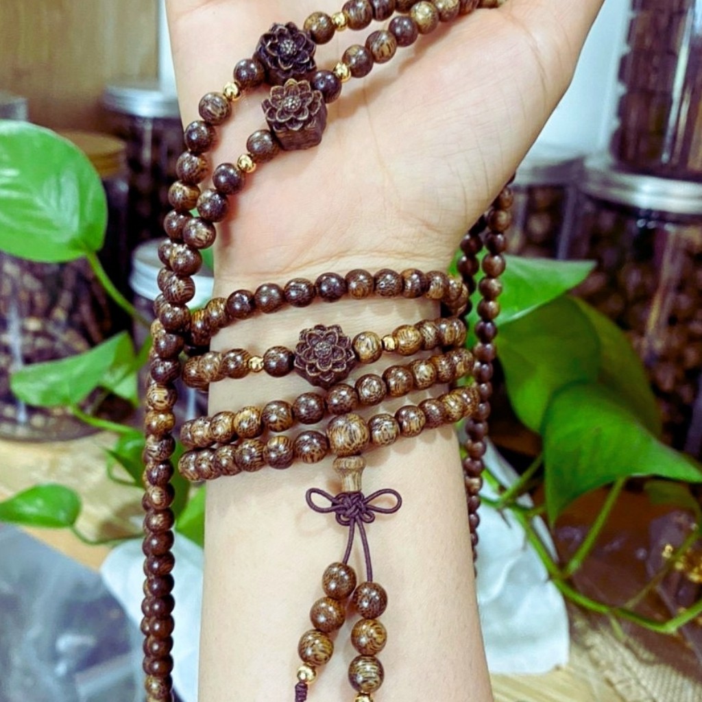 Vòng tay trầm hương 108 hạt mix hoa sen nữ đeo size 6/7/8mm bình an may mắn cho gia chủ T39 - Yến tổng kho 753