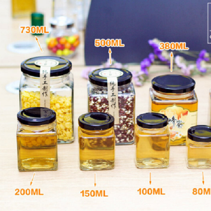Hủ thủy tinh Vuông 500ml nắp thiếc vặn