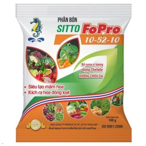 Phân bón lá npk hòa tan sitto fopro 10-52-10 +te gói 100g