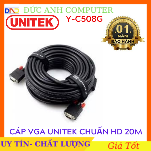 Cáp Vga UNITEK 20M (YC 508G)- Chính Hãng 100%, Bảo Hành 12 Tháng - 1 Đổi 1- Dây Cao Cấp Hỗ Trợ Độ Phân Giải Cao Lên Tới 1920x1080P full HD.