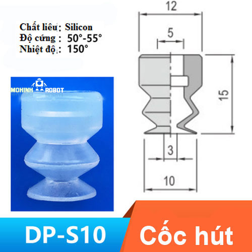 Cốc hút chân không SMC 2 lớp đầu lắp 5mm silicon