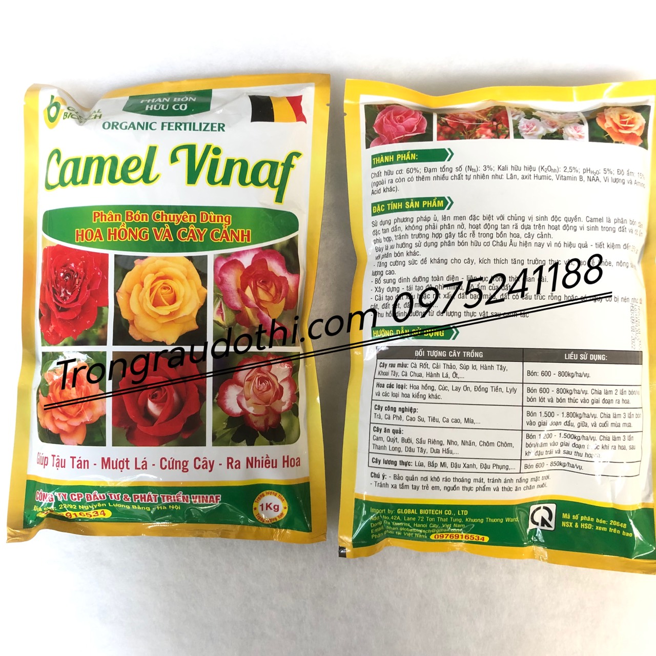 Phân bón hữu cơ chuyên cho hoa hồng Camel Vinaf, giúp cây khỏe, ít sâu bệnh, nhiều hoa