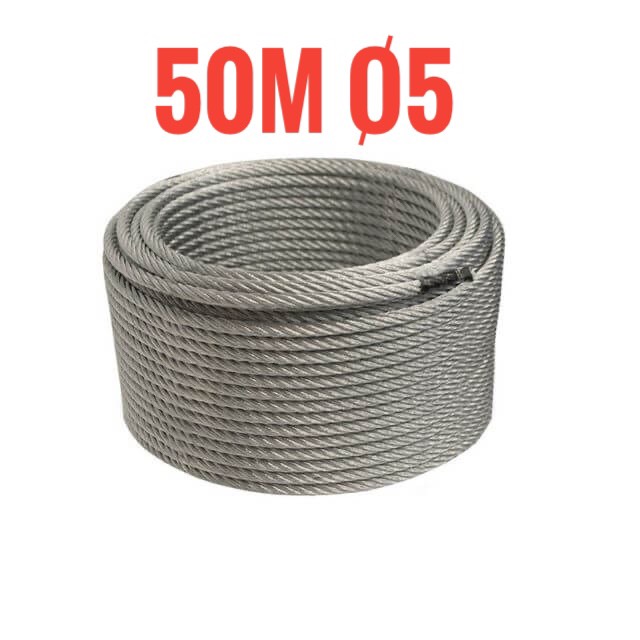 Sỉ 50m Ø5 dây cáp lụa bọc nhựa chống rỉ sắt, siêu bền
